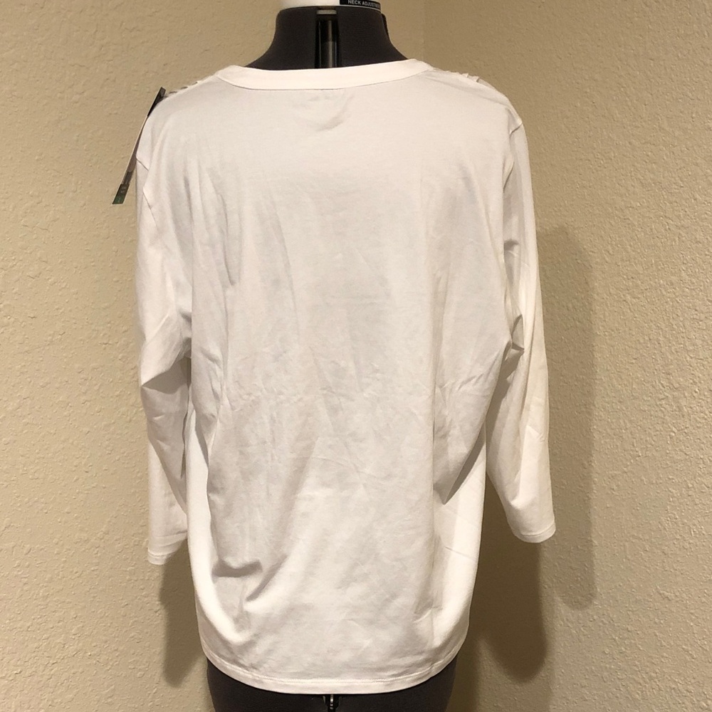 Lands’ End White Women’s Bitton Front Pintuck Top - Picture 12 of 15